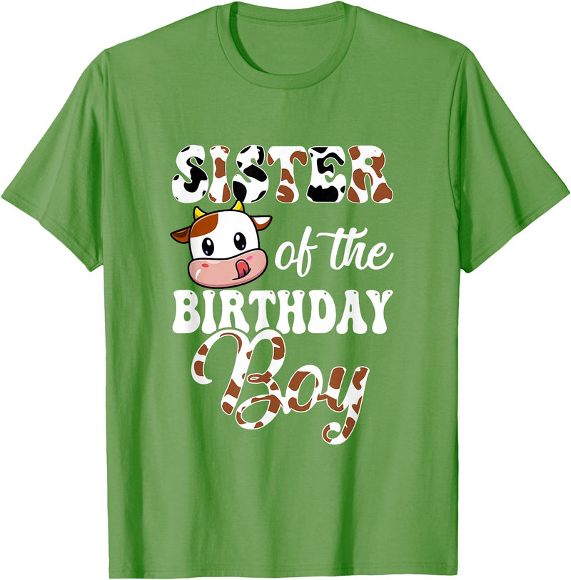 Love Family Matching Sister Of The Birthday Boy Cow Farm 1St Birthday Boy T-Shirt - Grass Green