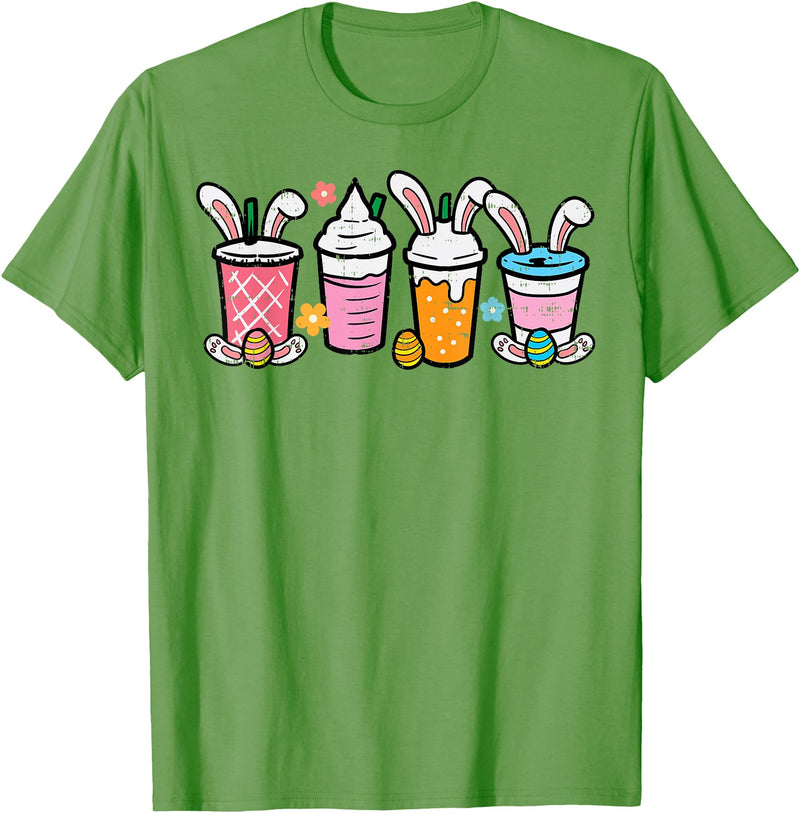 Easter Coffee Iced Latte Bunnies Cute Rabbit Men Women Kids T-Shirt in Grass Green