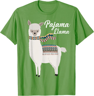 Llama Pajamas GA Cute Pajama Llama Bed Time T-Shirt Llama Pajama T-Shirt - Grass Green