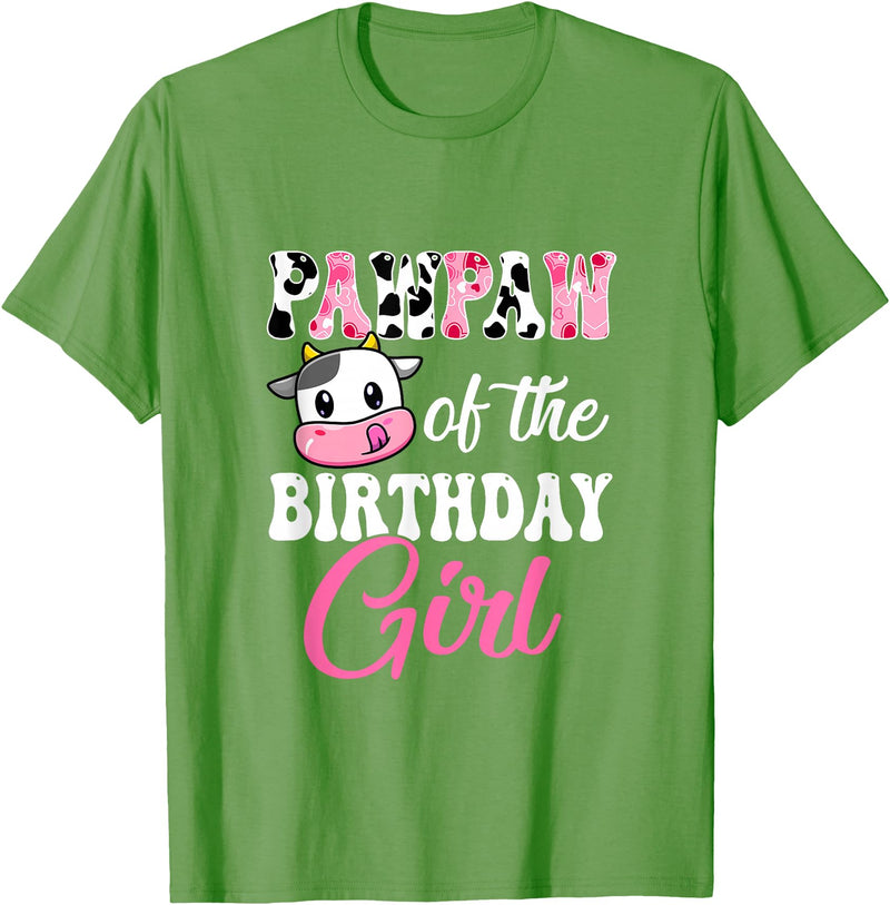 Vintage Retro Birthday Pawpaw Of The Birthday Girl Farm Cow 1St Birthday Girl T-Shirt - Grass Green