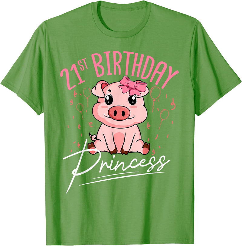 Pig Birthday 21 Cute Piggy Barn Party Apparel Pig 21st Birthday Princess Farm Party Hog Farmer Barnyard T-Shirt - Grass Green