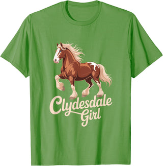 Clydesdale Horse Lovers Club Clydesdale Girl Vintage Horse Equestrian T-Shirt - Grass Green
