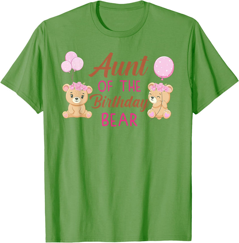 Family Birthday Bear Gifts Aunt of The Birthday for Girl Bear 1st Birthday Party Girl T-Shirt - Grass Green