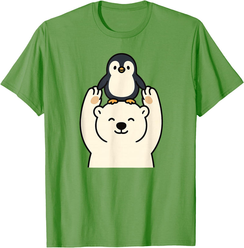 Wild Harmony Friends Co Polar Bear Penguin Friendship Cute Best Friends T-Shirt - Grass Green