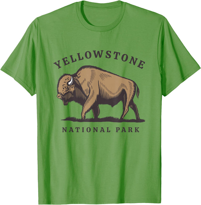Yellowstone National Park Bison Clothing Co Yellowstone National Park Wyoming Buffalo Bison T-Shirt - Grass Green