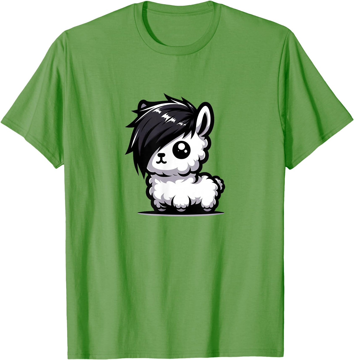 Emo Llama Tees Cute Emo Llama Kawaii Kids Boys Girls T-Shirt - Grass Green
