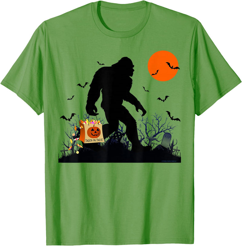 Dibble Dabble Designs Halloween Funny Halloween Bigfoot Trick or Treating - Bigfoot T-Shirt - Grass Green