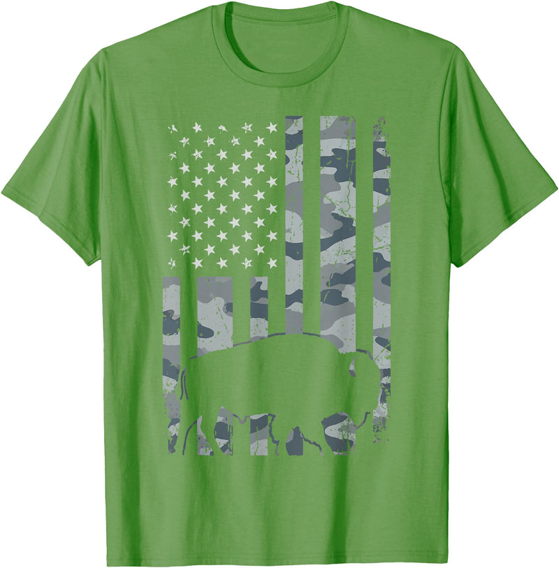 Usa Patriot American Bison Western Bufallo Bison USA Flag American Buffalo 4th of July T-Shirt - Grass Green