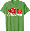 Merry Christmas Buffalo t -shir t Merry Christmas Buffalo Plaid Red Santa Hat Xmas Pajamas T-Shirt - Grass Green