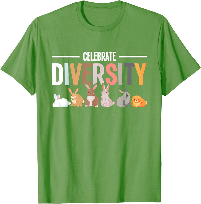 Celebrate Diversity Breeder for Rabbit Lovers T-Shirt in Grass Green