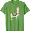 Captivaca Llama Shirts Cute Llama with Flower & Cactus/Llama Lover Gift T-Shirt Small - Grass Green