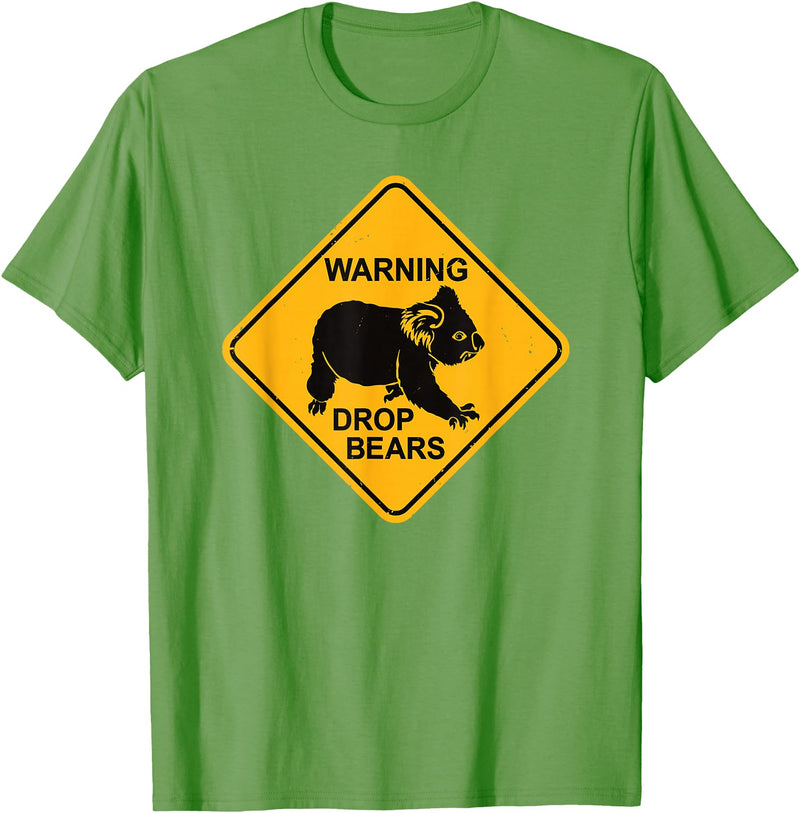 Australia Retro Koala Co. Koala Bear Warning Sign - Drop Bears Funny Koalas Australia T-Shirt - Grass Green