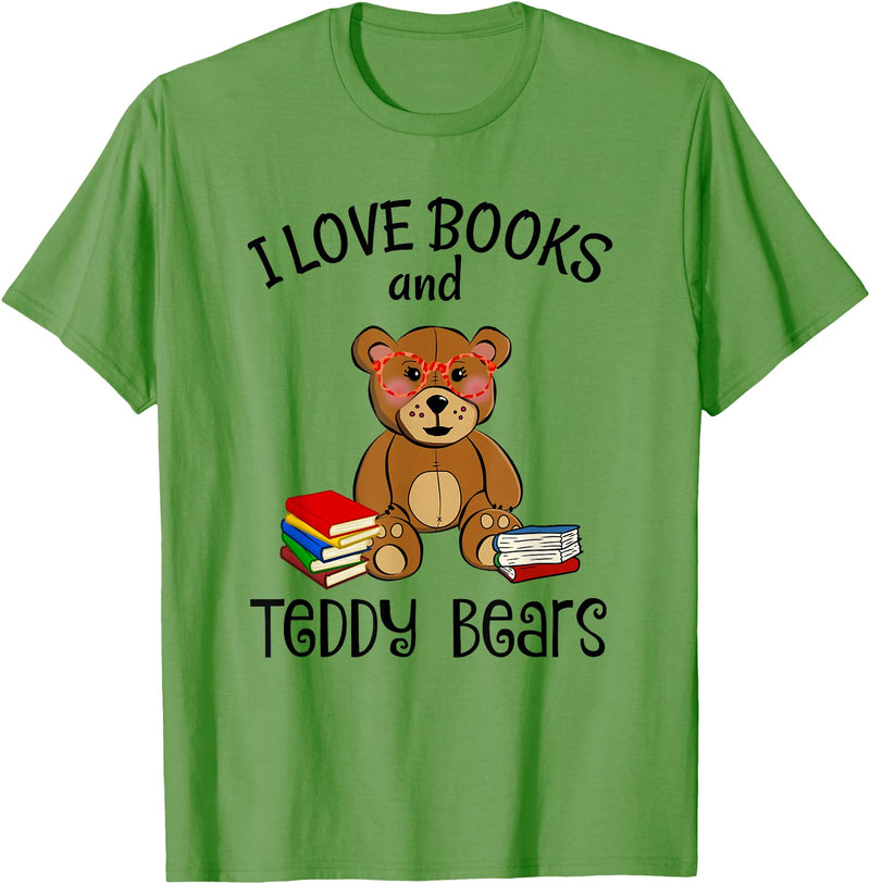 Teddy Bears, Cute Teddy Bear Lover Gifts Adorable Teddy Bear Love Books and Teddy Bear Reading T-Shirt - Grass Green