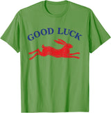 Good Luck Rabbit Easy Tiger Cool Girls Retro Western Funny T-Shirt in Grass Green