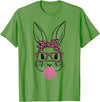 Cute Easter Bunny Face Rabbit Bunny with Glasses & Bubblegum T-Shirt in Grass Green