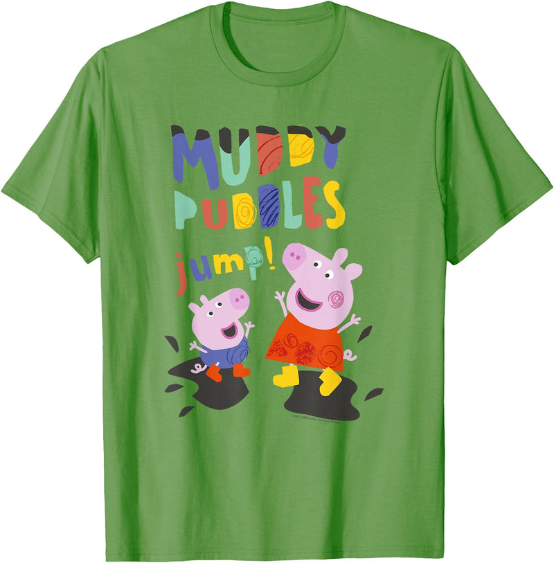 Peppa Pig Muddy Puddles Jump! Peppa & George Having Fun T-Shirt - Grass Green
