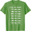 I Love Sharks Design T-Shirts 360 21 Types of Shark | Marine Biology Gift T-Shirt - Grass Green