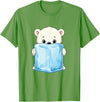 Cute Arctic Polar Bear With Ice Cube Kawaii Baby Polar Bear Holding Ice Cube Cartoon T-Shirt - Grass Green