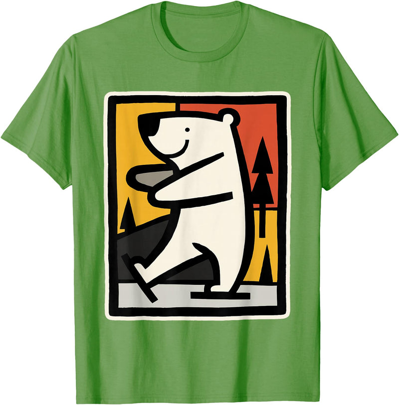 Utschki Bratschki Ice Bear Ice Skating Cartoon Graphic T-Shirt - Grass Green