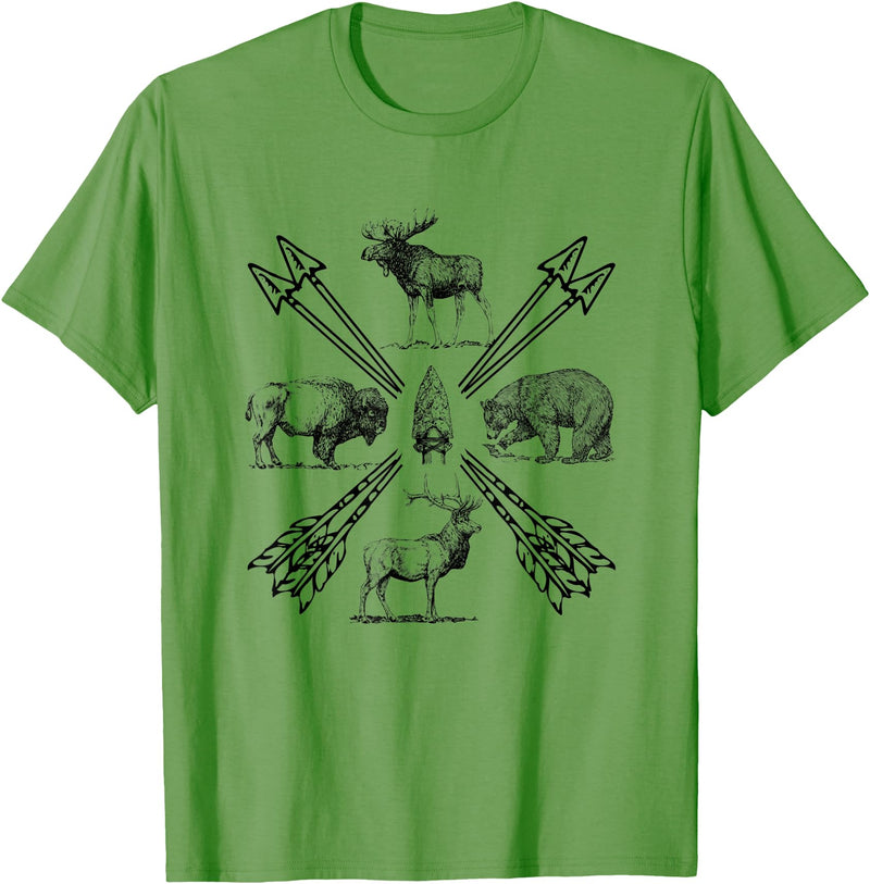 Moose Buffalo Bear Elk Wildlife Animals Moose Buffalo Bear Elk Wildlife Outdoorsman T-Shirt - Grass Green