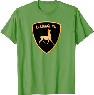 Llamaghini Apparel Co Llamaghini Funny Hillarious Llama Emblem Parody Fun Design T-Shirt - Grass Green