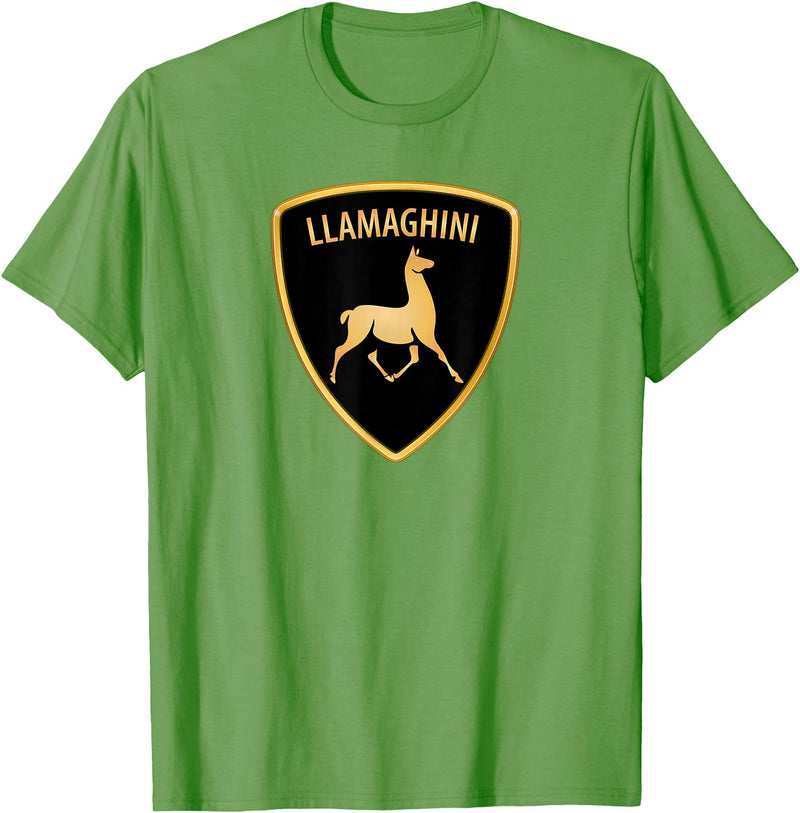 Llamaghini Apparel Co Llamaghini Funny Hillarious Llama Emblem Parody Fun Design T-Shirt - Grass Green