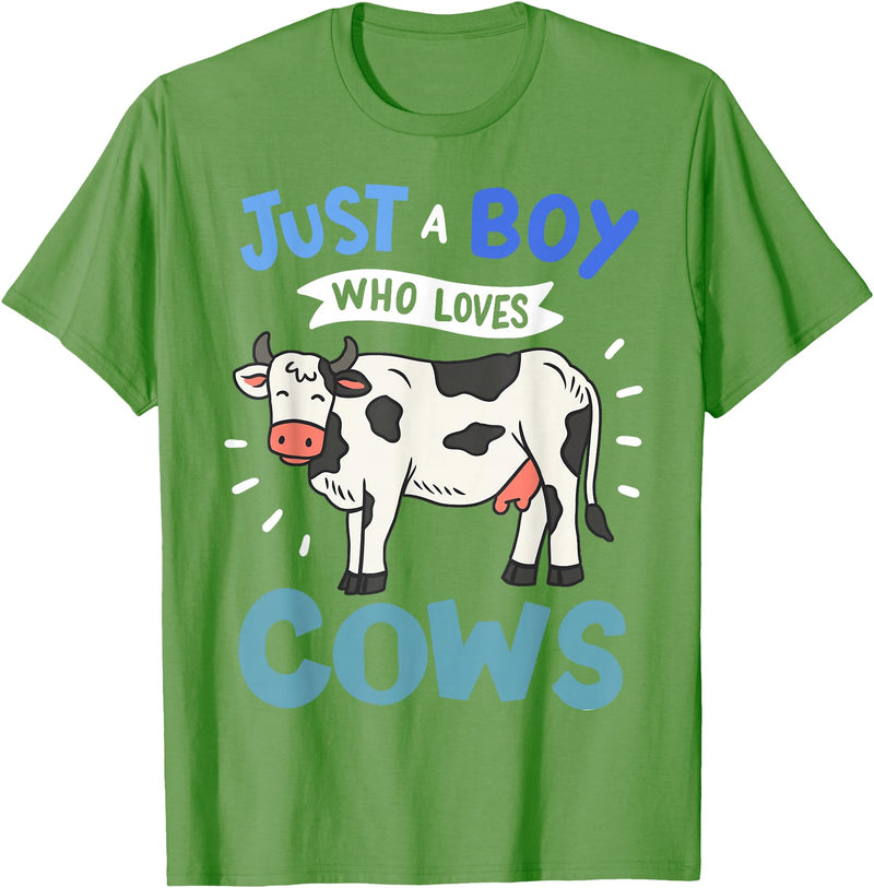 Cow Just a Boy Who Loves Cows Gift for Cow Lovers T-Shirt - Grass Green