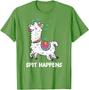 Funny Llama Pun by DSMD Spit Happens Llama Alpaca Lovers Funny Animal Pun T-Shirt - Grass Green