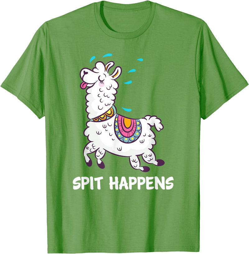Funny Llama Pun by DSMD Spit Happens Llama Alpaca Lovers Funny Animal Pun T-Shirt - Grass Green