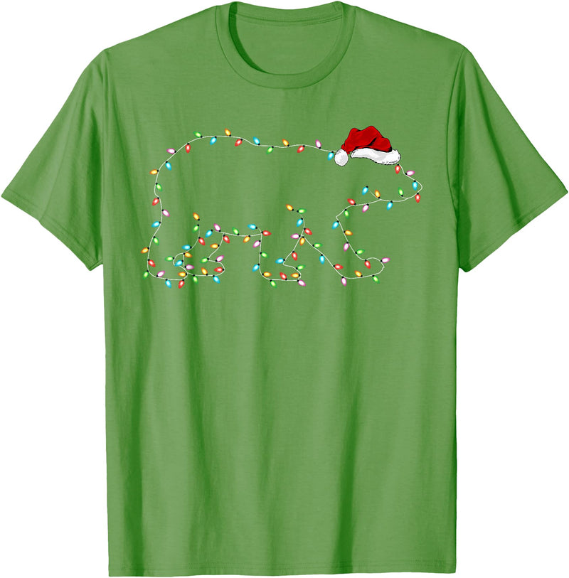 Xmas Lighting Polar Bear Christmas Gifts Polar Bear Xmas Lighting Santa Hat Polar Bear Christmas T-Shirt - Grass Green