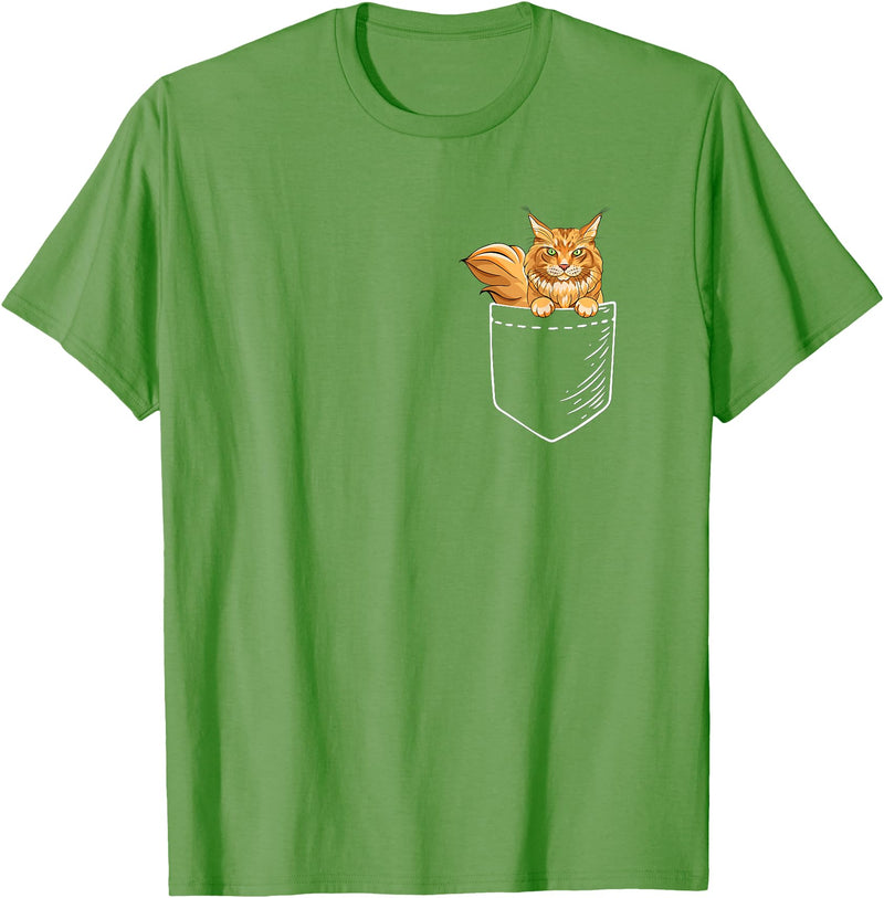 Cute Maine Coon Cat Mom Gifts T Shirts & Hoodies Funny Mens Womens Pocket Orange Maine Coon Cat Lover Owner T-Shirt - Grass