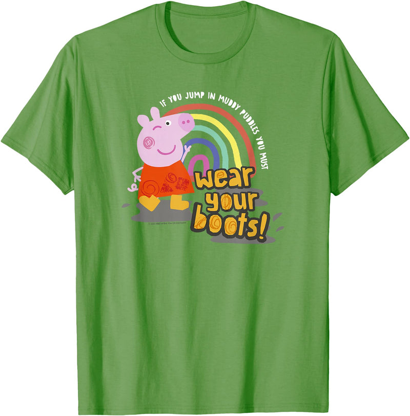 Peppa Pig If You Jump In Muddy Puddles Wear Your Boots! T-Shirt - Grass Green