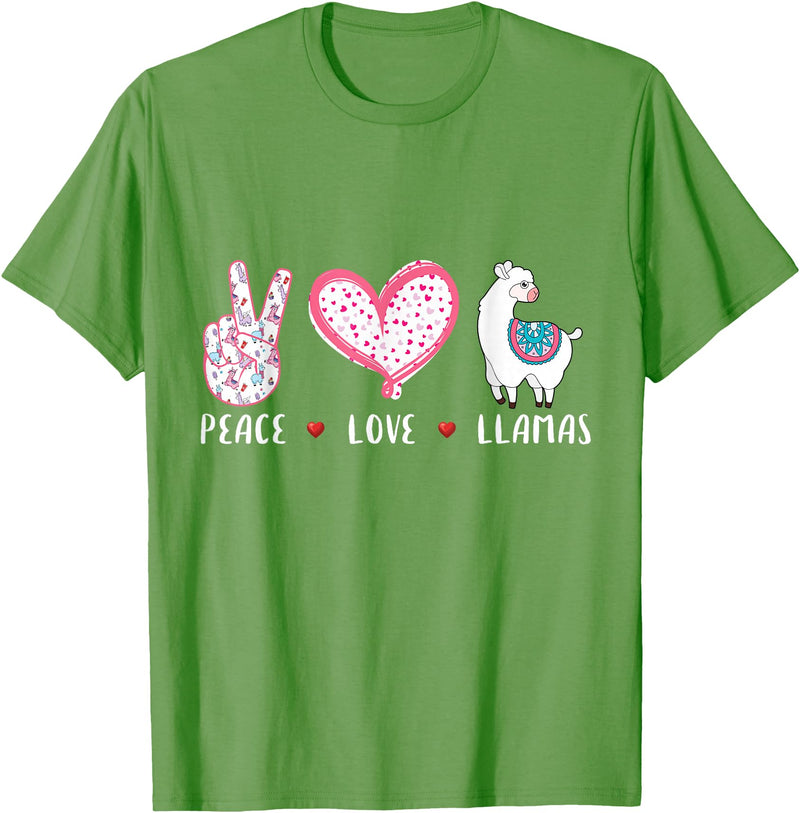 Peace Love llama Lovers Designs Co. Peace Love Llamas Gift for Girls Boys Kids Women Men Llama T-Shirt - Grass Green