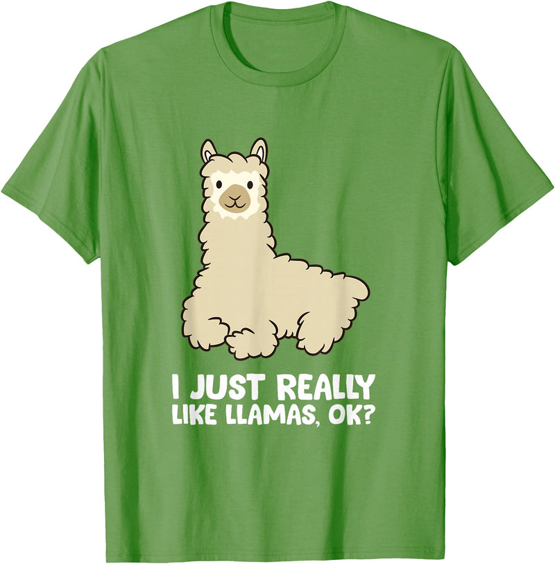 Llama Gifts For Llama Lovers Llama Lover I Just Really Like Llamas, OK Funny Llama T-Shirt - Grass Green