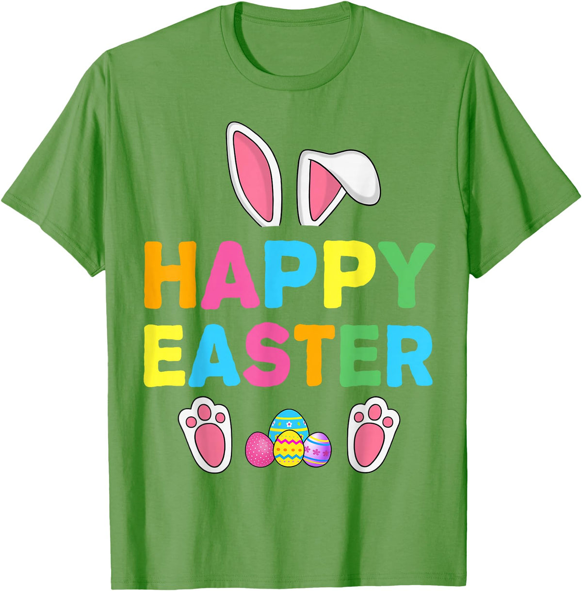 Happy Easter Bunny Rabbit Face Funny Easter Day Women Girls T-Shirt in Grass Green