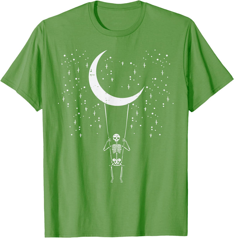 Skeleton Themed Halloween Shirts Men Women Kids Halloween Skeleton Moon Swing Vintage Costume Men Women Kids T-Shirt - Grass