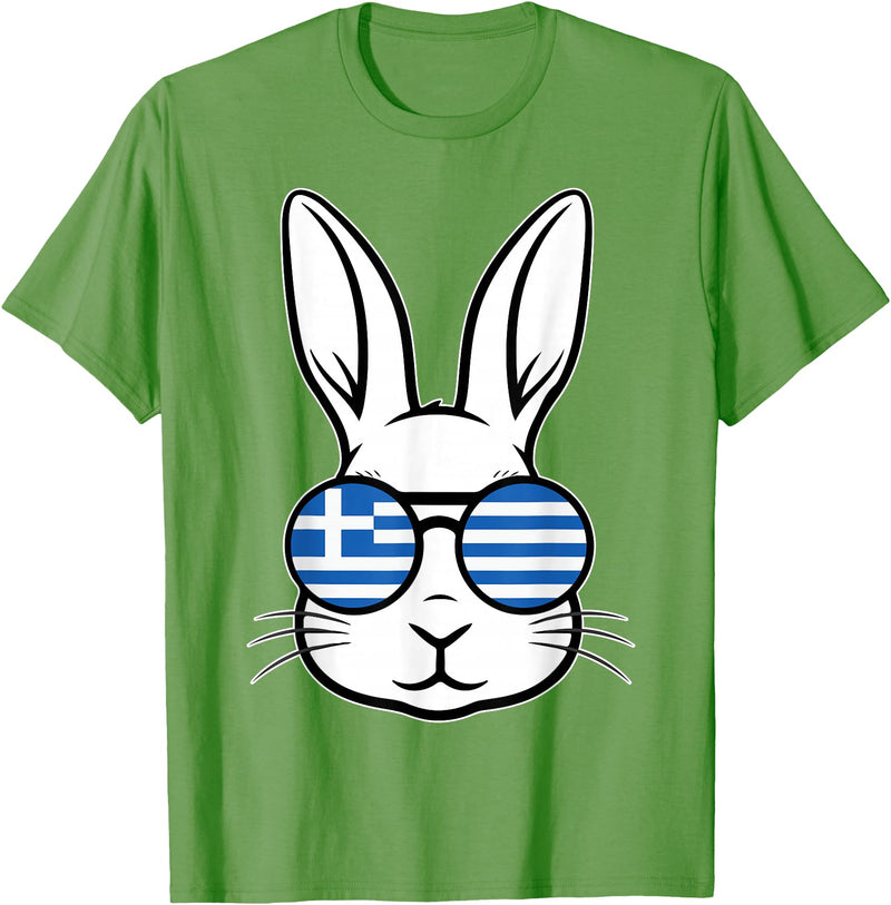 Greek Flag of Greece Happy Easter Rabbit Greek Easter T-Shirt in Grass Green