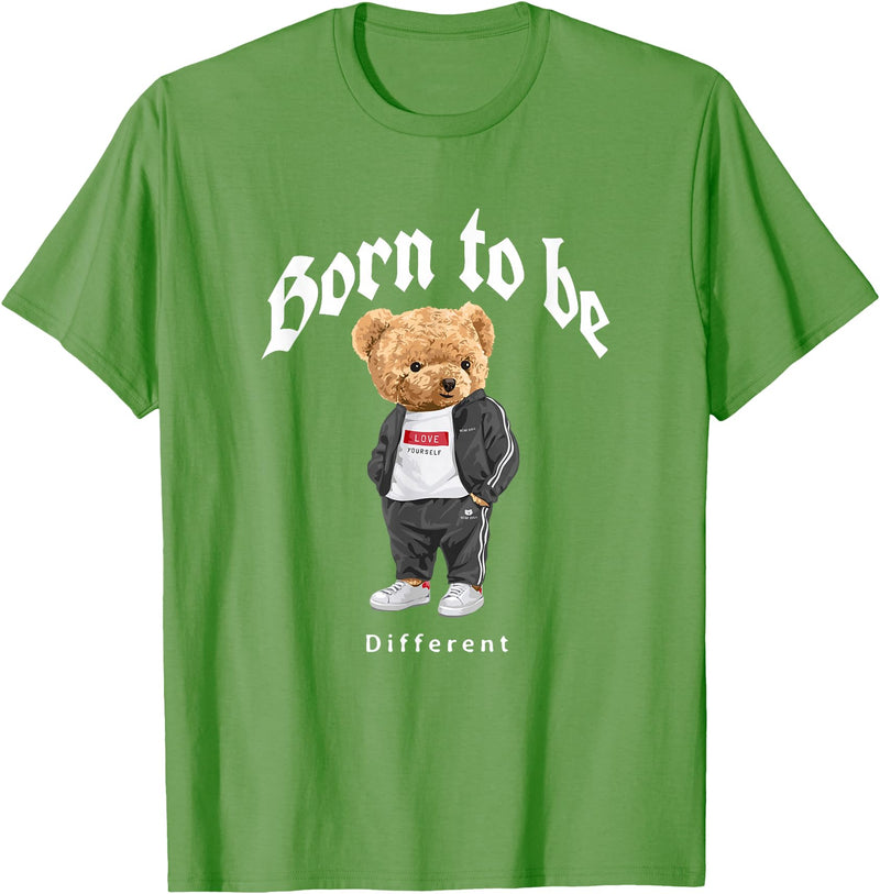 Bahaa's Tee Born To Be Different, Cool Teddy Bear Quotes Graphic Designs T-Shirt - Grass Green