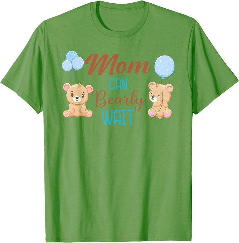 Family Baby Shower Gifts Mom Can Bearly Wait Bear Gender Neutral Boy Baby Shower T-Shirt - Grass Green