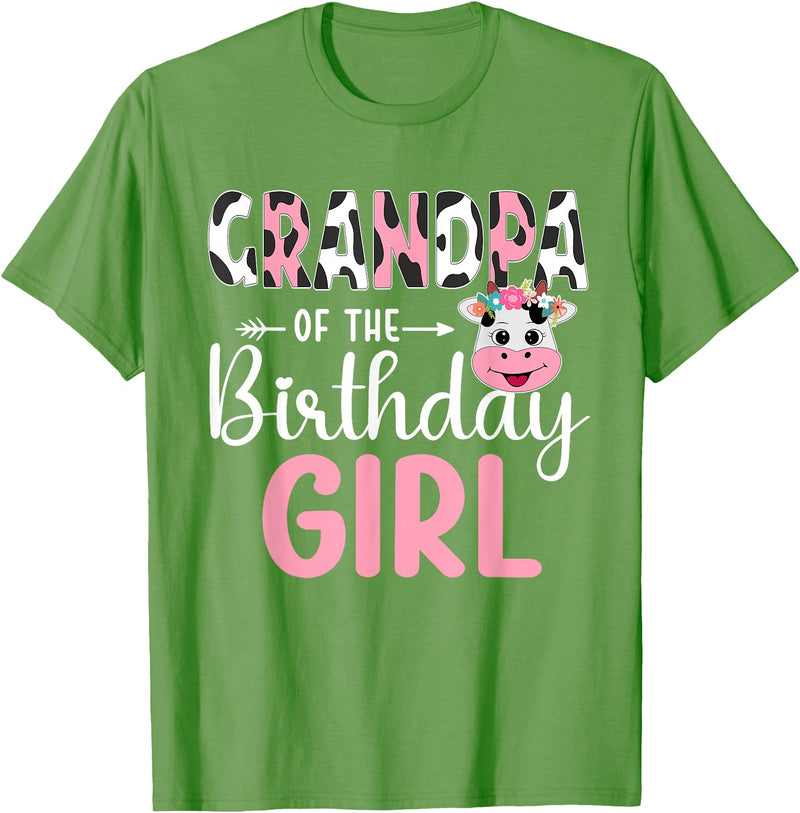 Cow Birthday Shirt For Family Men Women Cow Lover Grandpa Of The Birthday Girl Farm Cow 1 St Birthday Girl T-Shirt - Grass