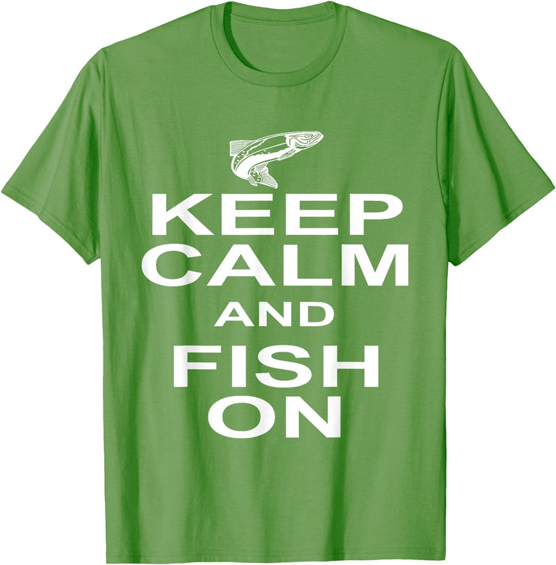 Sharp Tees Keep Calm Fish On Funny GIft Fishing T-Shirt - Grass Green