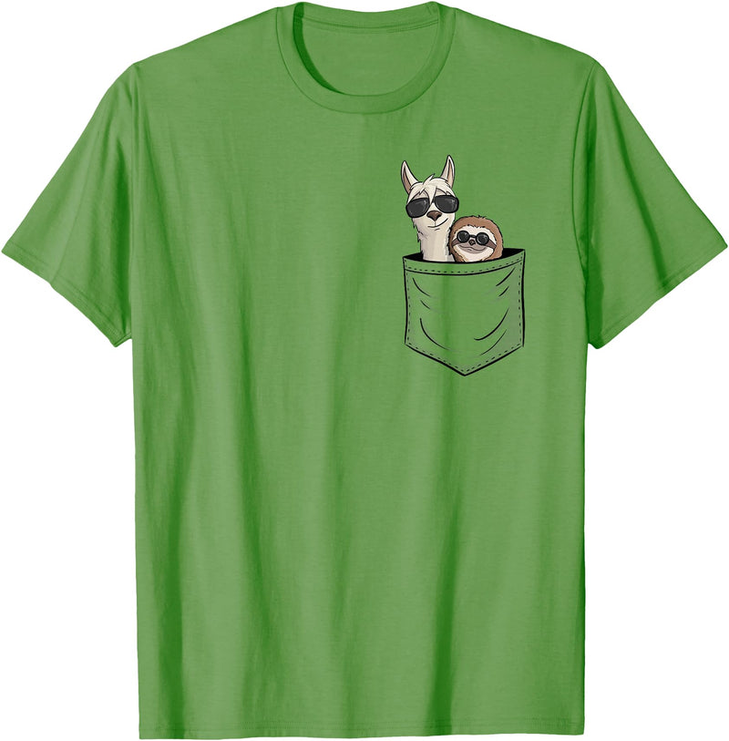 Llama Alpaca Gifts By Skizzenmonster Hipster Llama & Sloth With Sunglasses T-Shirt - Grass Green