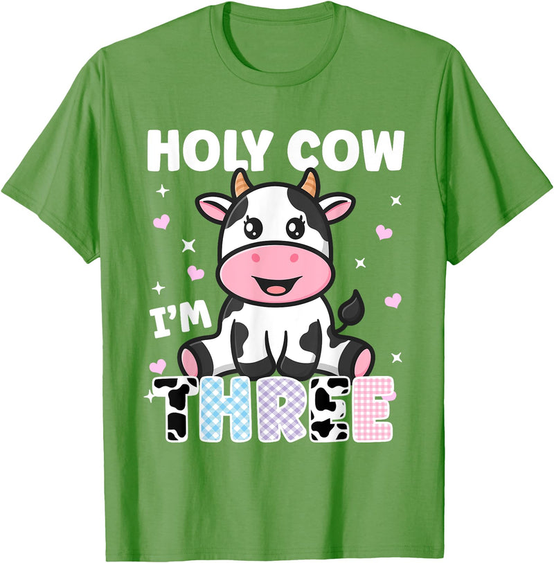 Holy Cow I'm Years Old Cow Birthday by Zynx Holy Cow I'm Three Years Old Cute Cow 3rd Birthday Party T-Shirt - Grass Green