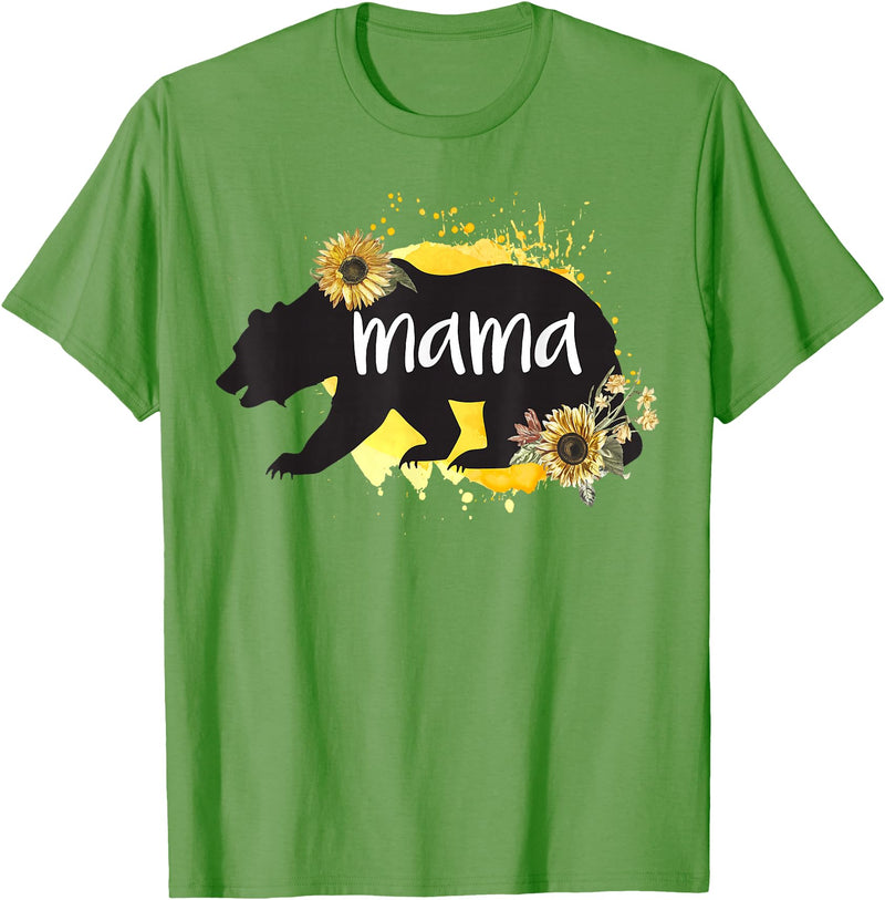 Classy Mom Quotes Co. Mama Bear Sunflower Cute Watercolor Best Mom Ever Theme T-Shirt - Grass Green