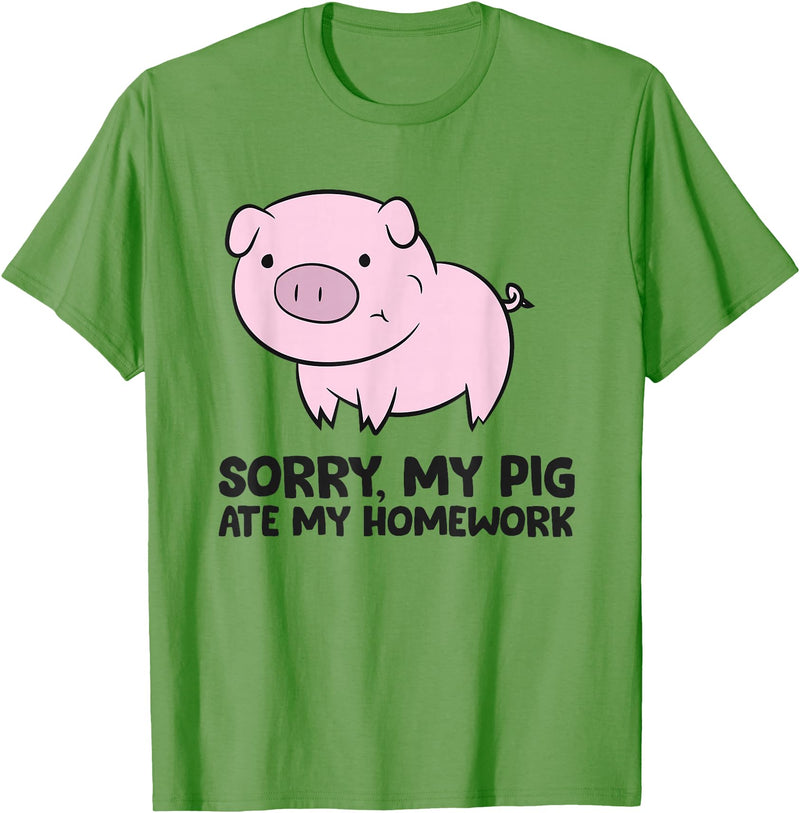 Funny Pig Farmer Gifts School Love Pigs Sorry, My Pig Ate My Homework T-Shirt - Grass Green