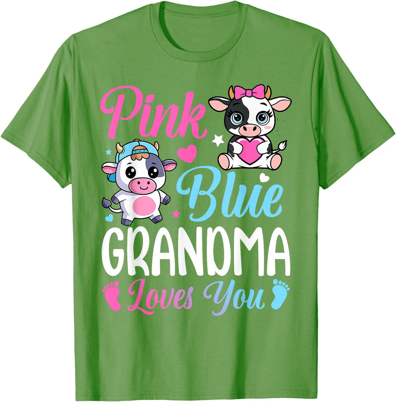 Cow Baby Shower Announcement Family Matching Tees Pink Or Blue Grandma Loves You Cow Gender Reveal Family T-Shirt - Grass