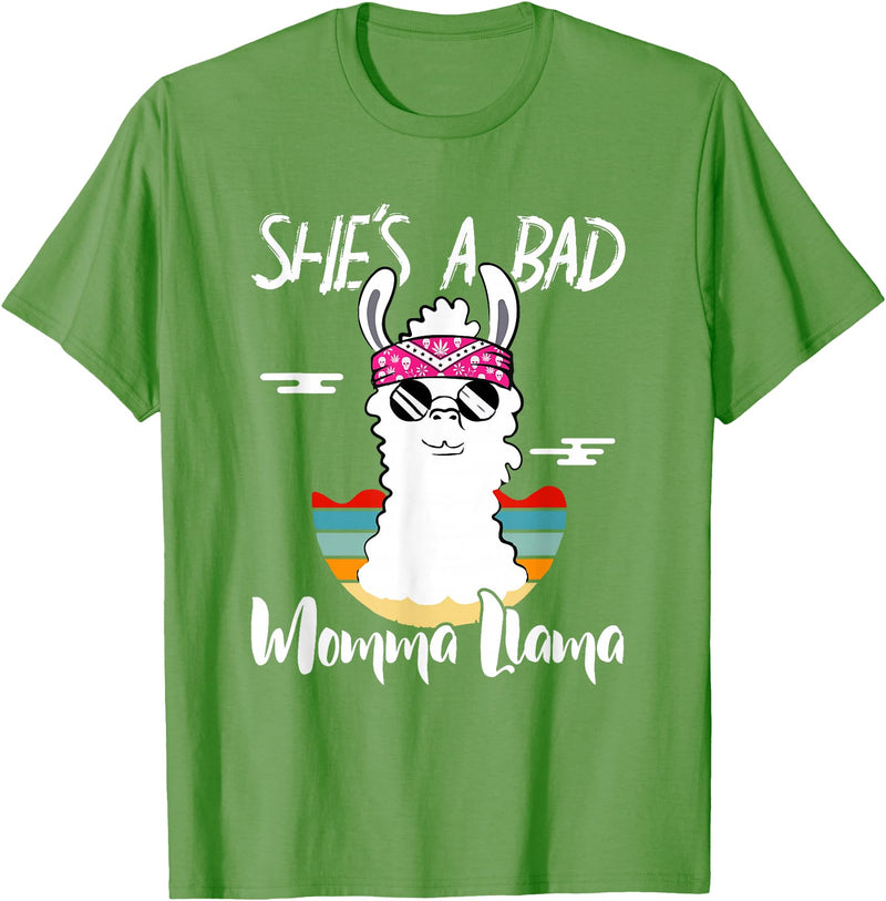 Shes a Bad Momma Llama - Mama Mom - DressedForDuty She's a Bad Momma Llama - Mama Funny - Vintage Mom Gift T-Shirt - Grass Green