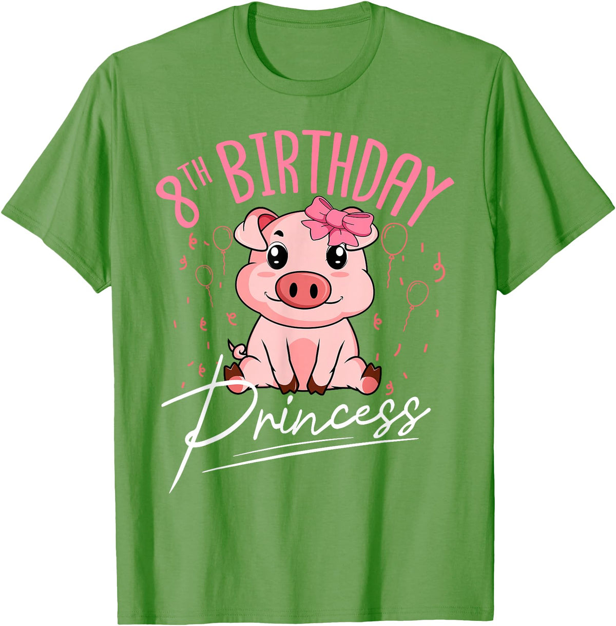 Pig Birthday 8 Cute Piggy Barn Party Apparel Pig 8th Birthday Princess Farm Party Hog Farmer Barnyard T-Shirt - Grass Green