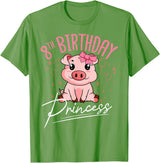 Pig Birthday 8 Cute Piggy Barn Party Apparel Pig 8th Birthday Princess Farm Party Hog Farmer Barnyard T-Shirt - Grass Green