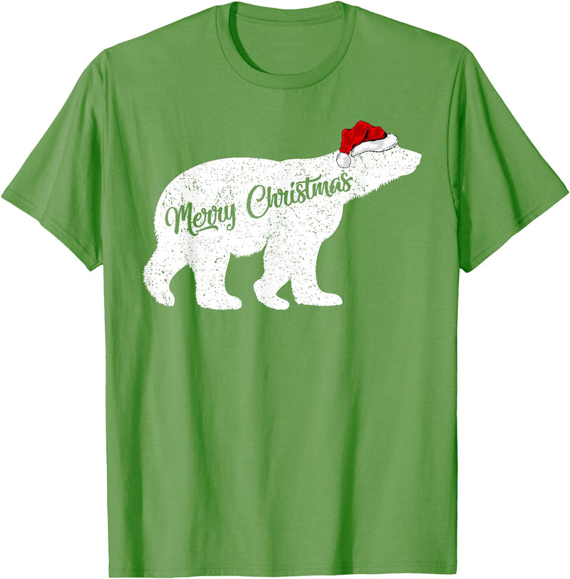Matching Santa Polar Bear Christmas Gifts Polar Bear Animal Lover Xmas Santa Hat Polar Bear Christmas T-Shirt - Grass Green